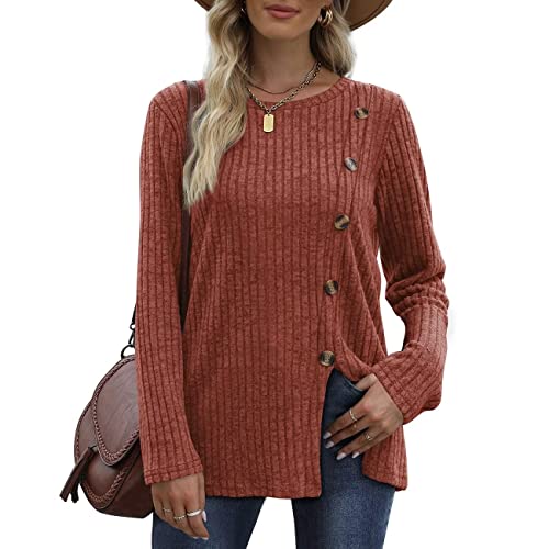 Aokosor Pullover Strickjacken für Damen mit Knöpfen Strick Pullover Knitted Sweater Sweatshirt ohne Kapuze Tunika Langarm Oberteile Lang Dünn Schlitz Herbst Winter von Aokosor