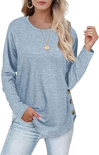 Aokosor Sweatshirt Damen Langarmshirt Leichte Rundhals Pullover Tunika Tops für Herbst Winter Blau M von Aokosor