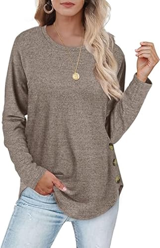 Aokosor Sweatshirt Damen Langarmshirt Leichte Rundhals Pullover Tunika Tops für Herbst Winter Braun L von Aokosor