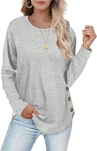 Aokosor Sweatshirt Damen Langarmshirt Leichte Rundhals Pullover Tunika Tops für Herbst Winter Grau S von Aokosor