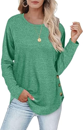 Aokosor Sweatshirt Damen Langarmshirt Leichte Rundhals Pullover Tunika Tops für Herbst Winter Grün M von Aokosor