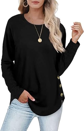 Aokosor Sweatshirt Damen Langarmshirt Schwarz Leichte Rundhals Pullover Tunika Tops für Herbst Winter M von Aokosor