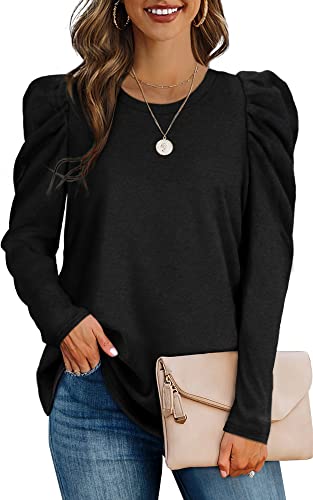 Aokosor Pullover Damen Sweatshirt Puffärmel Elegant Largarmshirt Oversized Rundhals Oberteile für Herbst Winter schwarz M von Aokosor