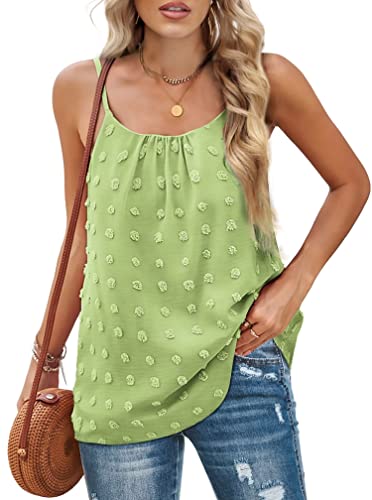 Aokosor Tank Top Damen Spaghetti Top Lang Camisole Summer T-Shirt Ärmellos Rundhals Oberteil unterhemd Damen Spaghettiträger Ladies Tops rückenfrei Loose Fit Chiffon Swiss Dot Grün L von Aokosor