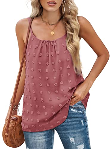 Aokosor Tank Top Damen Spaghetti Top Lang Camisole Summer T-Shirt Ärmellos Rundhals Oberteil unterhemd Damen Spaghettiträger Ladies Tops rückenfrei Loose Fit Chiffon Swiss Dot Rosa S von Aokosor