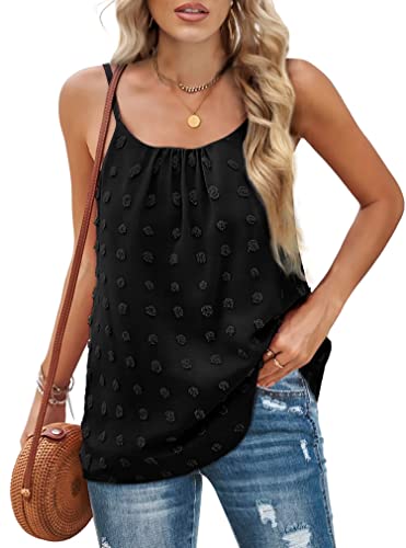 Aokosor Tank Top Damen Spaghetti Top Lang Camisole Summer T-Shirt Ärmellos Rundhals Oberteil unterhemd Damen Spaghettiträger Ladies Tops rückenfrei Loose Fit Chiffon Swiss Dot Schwarz S von Aokosor