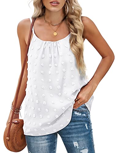 Aokosor Tank Top Damen Spaghetti Top Lang Camisole Summer T-Shirt Ärmellos Rundhals Oberteil unterhemd Damen Spaghettiträger Ladies Tops rückenfrei Loose Fit Chiffon Swiss Dot Weiß L von Aokosor