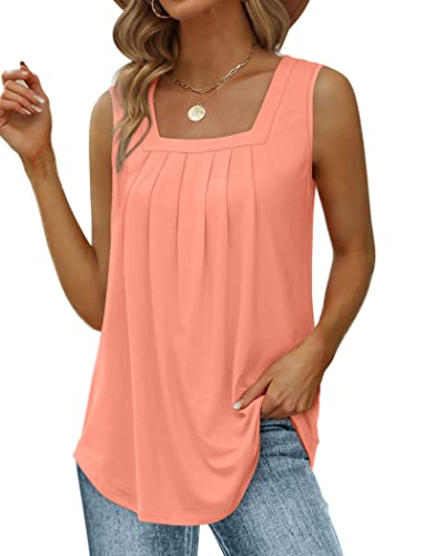 Aokosor Tank Tops Damen Sommer Ärmellose T Shirts Lockere Elegant Oberteile Square Basic Top Plus Size Damenbekleidung Rosa XXL von Aokosor