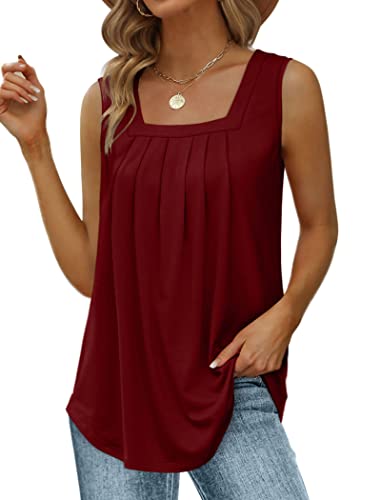 Aokosor Tank Tops Damen Sommer Ärmellose T Shirts Lockere Elegant Oberteile Square Basic Top Plus Size Rot XXL von Aokosor