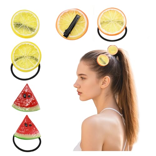 3 Stück Haarkrawatten, 3 Stück haarspangen, Zitrone, Orange, Wassermelone Haarkrawatten, Zitrone, Orange, Wassermelone Haarclips, Haar Zubehör für Teenager Mädchen, Zubehör für Mädchen von AolKee
