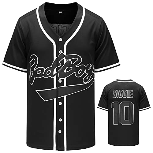 Aolapo 90er Jahre Outfit für Herren, Unisex Badboy #10 Hip Hop Party Lose Baseball Trikot Kleidung Damen, Schwarz, Klein von Aolapo