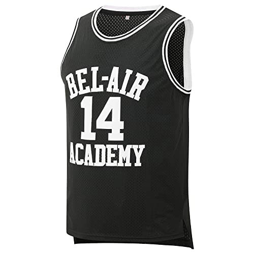 Aolapo Bel Air Jersey #14 Fresh Prince Bel Air Academy Herren Gelb Schwarz Grün Basketball Trikots Ärmellos, Schwarz, Mittel von Aolapo