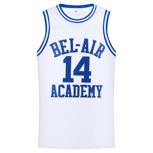 Aolapo Bel Air Jersey #14 Fresh Prince Bel Air Academy Herren Gelb Schwarz Grün Basketball Trikots Ärmellos, Weiss/opulenter Garten, XX-Large von Aolapo