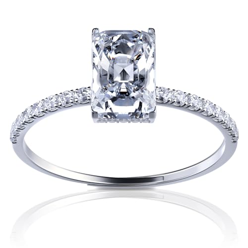Aolcev 925 Sterling Silber Ringe für Frauen Ring mit Rotem Edelstein Zirkonia Ring Verstellbare Offene Verlobungsring Ehering für Weihnachten Geburtstag Valentinstag Hochzeit 4.25 Carats 4 Zhua Square von Aolcev