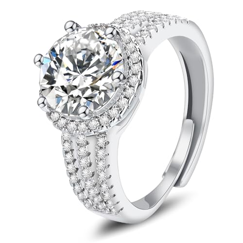 Aolcev Verlobungsring Damen Ringe Frauen 3 Karat Ring Silber 925 Damen Moissanit Engagement Offen Verstellbar Glänzend Cubic Mit Zirkon für Frauen Promise Ring Damen Eheringe(Einstellbare 5-10mm) von Aolcev