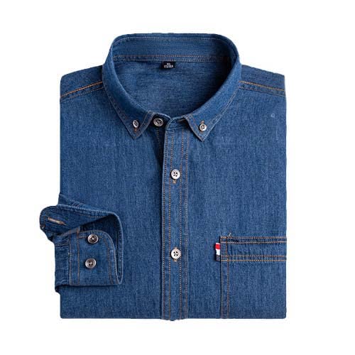 Aoleaky Baumwoll-Denim-Hemd, Langarm, Slim Fit, Qualitäts-Cowboy-Hemden, Eine Fronttasche D-08 L von Aoleaky