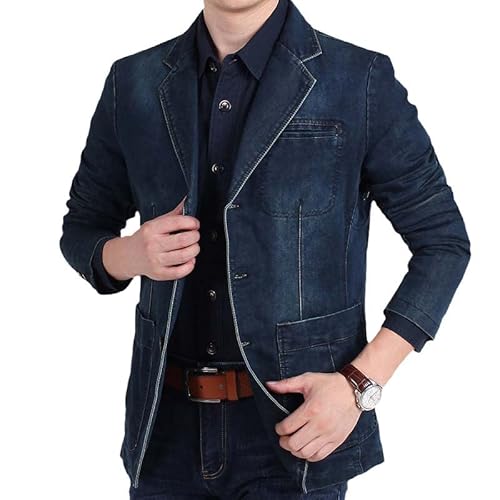Aoleaky Blue Denim Herren Blazer Jacke Kerbkragen Distressed Jeans Blazer Herren Einreiher Slim Fit Cowboy Blazer Dark Blue M von Aoleaky