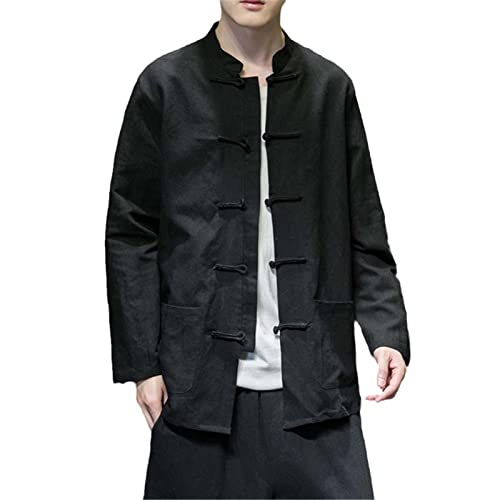 Aoleaky Chinesischer Stil Retro Knopf Leinen Langarm Top Herren Tang Anzug Traditionelle Chinesische Kleidung Kung Fu Tai Chi Loses Hanfu Hemd Black L von Aoleaky