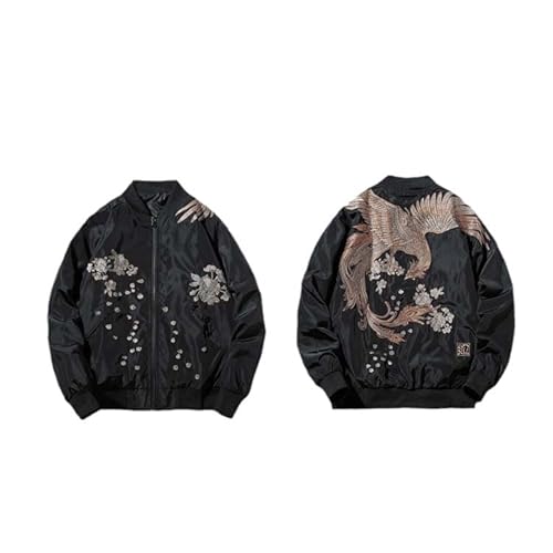 Aoleaky Frühlings-Sukajan-Bomberjacke Phoenix-Stickerei Pilotenmantel Hip-Hop-Baseball-Streetwear Front flower B80thin L von Aoleaky