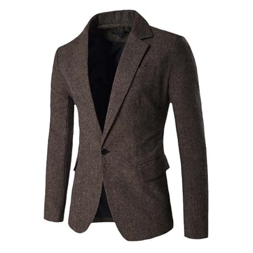 Aoleaky Graue Woll-Blazer-Jacken-Mann-EIN-Knopf-Kerb-Revers-Smart-Anzug-Blazer Herren Fischgräten-Blazer Homme Coffee M von Aoleaky