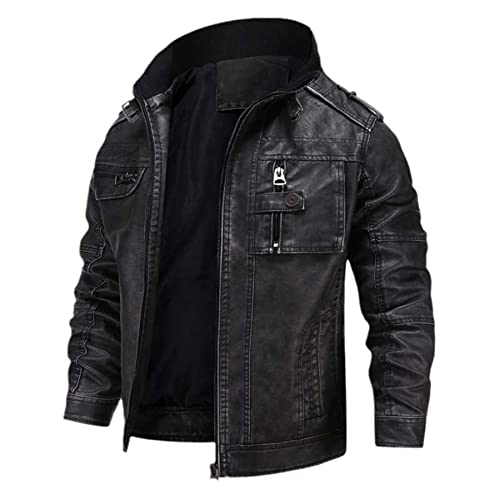 Aoleaky Herbst Herren Winter Fleece dicke Lederjacke,lässige Vintage-Motorrad-Bikerjacke,PU-Design gray9 M von Aoleaky