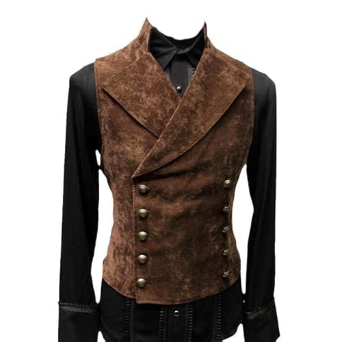 Aoleaky Herren Zweireihige Gothic Steampunk Weste Stehkragen viktorianische Schwarze Weste Männer Bühne Cosplay Prom Kostüm Brown XL von Aoleaky