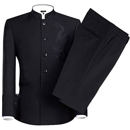 Aoleaky Schwarzer chinesischer Robenanzug Herren Traditionelle Stehkragen Kleidung Männliche Stickerei Drachen Totem Tang-Anzug Black Style 1 M von Aoleaky