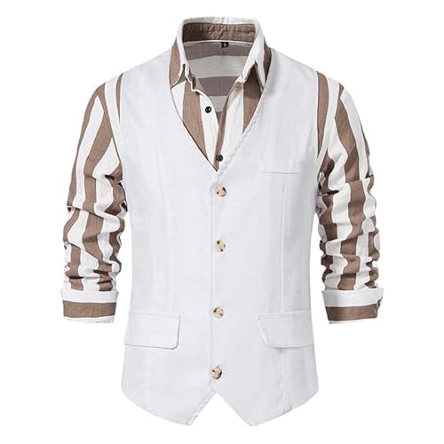 Aoleaky Weiße Baumwolle Leinen Anzug Weste Herren Frühling Regular Fit V-Ausschnitt ärmellose Weste Herren formelle Hochzeitsweste Gilet White M von Aoleaky