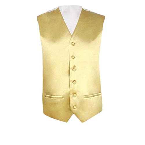 EN8 Seidensatin Anzug Weste Männer Ärmellose Weste Herren Casual Party Hochzeit Formale Smoking Kleid Westen Gilet Gold XXL von Aoleaky