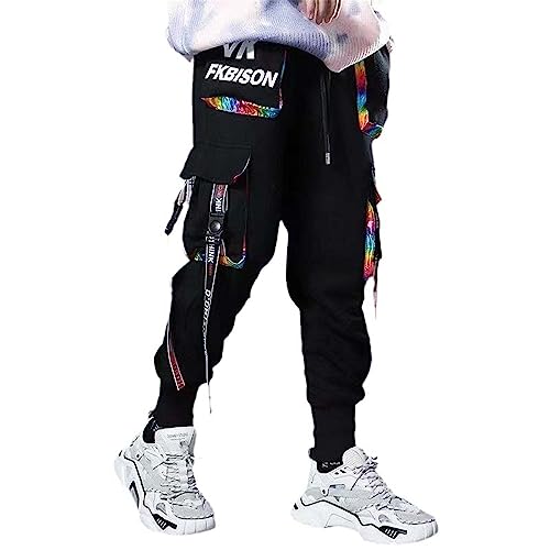 Herren-Cargo-Jogger mit Buchstabenbändern,Hip-Hop-Streetwear,Taktische Track-Hose,lässige Sweatpants mit Taschen K3 XL von Aoleaky
