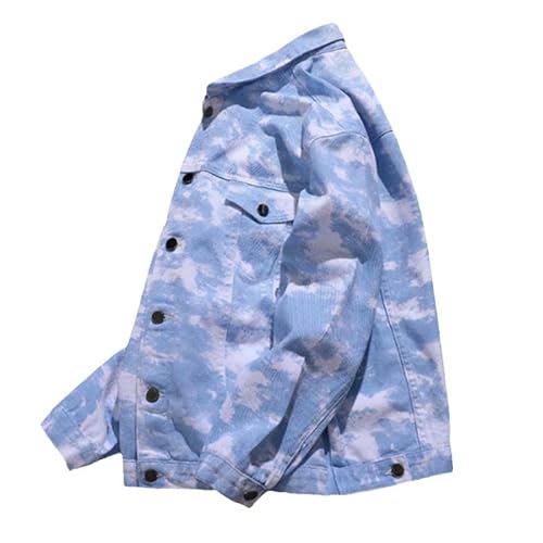 Herren Slim Jeansjacke Cloud Tie-Dye Printing Pink Light Blue All-Match Casual Streetwear Frühling Herbst Mantel Male Light blue M von Aoleaky