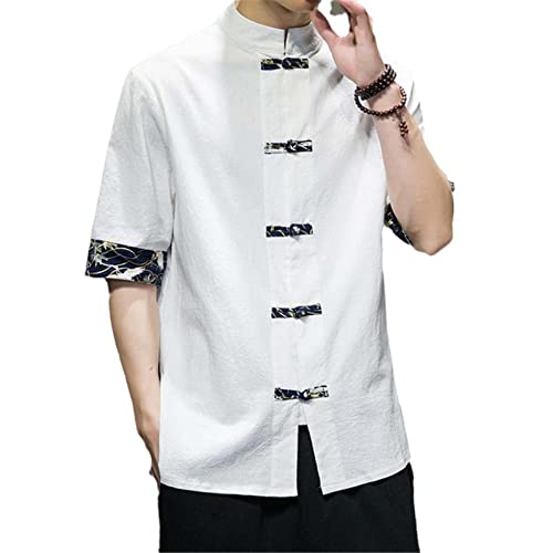 Japanisches Retro Casual Kimono Shirt Herren Chinesischer Druck Baumwolle Leinen Naht Kurzarm Tops Sommer Herren Streetwear White XXL Japanisches Retro Casual Kimono Shirt Herren Chinesischer Druck Baumwolle Leinen Naht Kurzarm Tops Sommer Herren Streetwear White XXL von Aoleaky