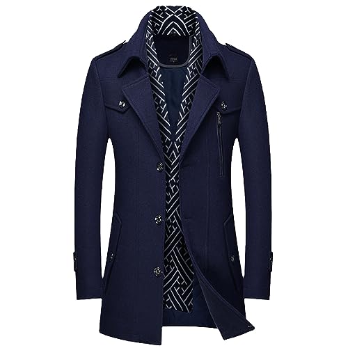 Winter Herren Wollmäntel Mittellang Schal Kragen Gepolsterter Dicker Warmer Wollmantel Männlicher Trenchcoat Übermantel navy blue XS von Aoleaky