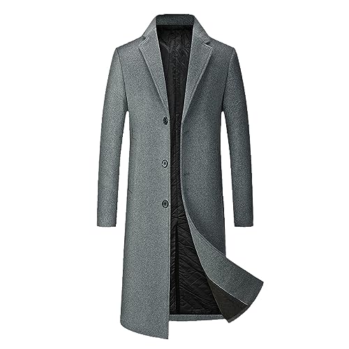 Winter Herren langer Mantel Wolljacken Herbst Wollmischübermantel Trenchcoat Herren dicker Mantel Über dem Knie Trenchcoat Gray Thicken XL von Aoleaky