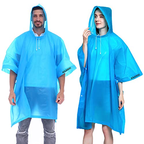 2 Stück Regenponcho, EVA Wiederverwendbarer Tragbarer Unisex-Regencape für Survive, Fahrrad, Wandern, Camping, Angeln, Konzert, Stadion, Festival (Blau) von Aolegoo