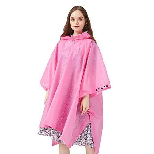 2 Stück Regenponcho, EVA Wiederverwendbarer Tragbarer Unisex-Regencape für Survive, Fahrrad, Wandern, Camping, Angeln, Konzert, Stadion, Festival (Rosa) von Aolegoo