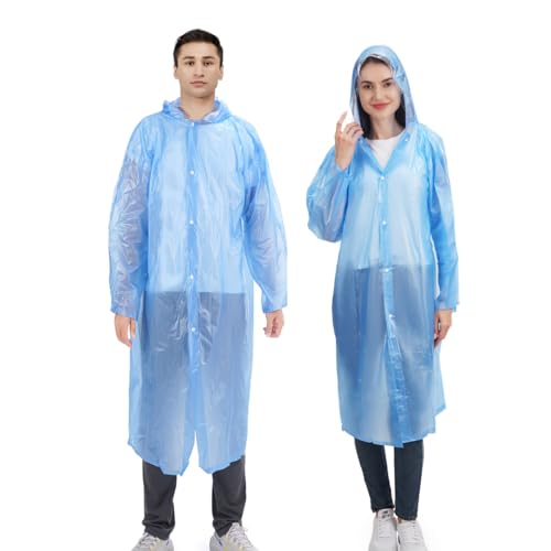 Aolegoo 2 Stück Regenponcho, Wiederverwendbarer Unisex-Poncho Mit Aufbewahrungsbeutel für Fahrrad Wandern Camping Musikfestivals (Blau) von Aolegoo