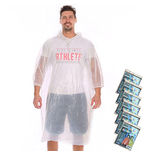 Aolegoo Regenponcho Transparent Mit Hut und Ärmeln, Einweg Unisex-Regencape für Fahrrad, Wandern, Karnevalssession, Angeln, Konzert, Stadion (6 Stück) von Aolegoo