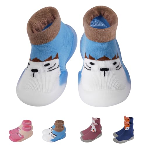 Aolso Krabbelschuhe Babyschuhe, Baby Lauflernschuhe, Babysockenschuhe, rutschfeste atmungsaktive Hausschuhe mit weichem Silikon, Blue Cat Baby Sneaker für bis zu 4 Jahre (22/23 Yards) von Aolso
