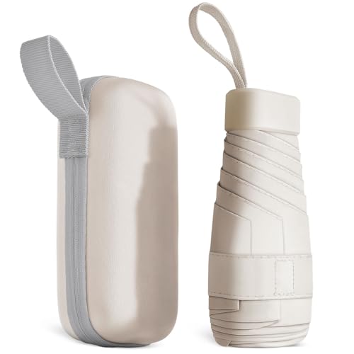 Aolso Reise-Regenschirm - 6 Rippen Mini-UV-Schirm, Winddicht Mit Kapselhülle, Tragbarer Taschenschirm für Männer Und Frauen (Weiß) von Aolso