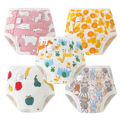 Aolso Töpfchen-Trainingshosen, 5PCS Baby-Kleinkind-Trainingshosen, Kinder Töpfchen Trainingshose für Mädchen Jungen, 100% Baumwolle, Waschbar und Wiederverwendbar (Kantenumwickelte, Stil B -100) von Aolso