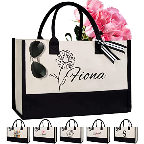 Aolun Personalisierte Strandtasche benutzerdefinierte Initiale Canvas Tragetasche mit Namen Monogramm anpassen Geschenk für Frauen Mädchen Braut von Aolun