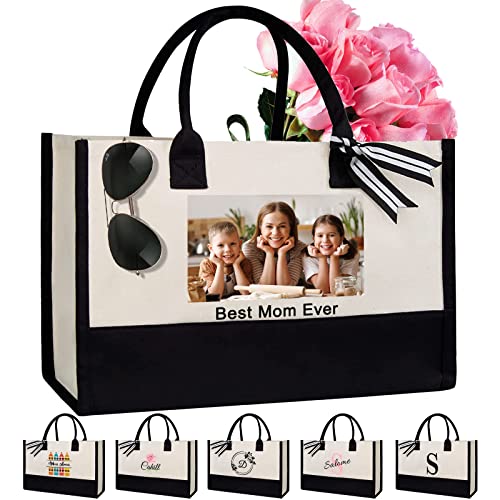 Aolun Personalisierte Strandtasche benutzerdefinierte Initiale Canvas Tragetasche mit Namen Monogramm anpassen Geschenk für Frauen Mädchen Braut von Aolun