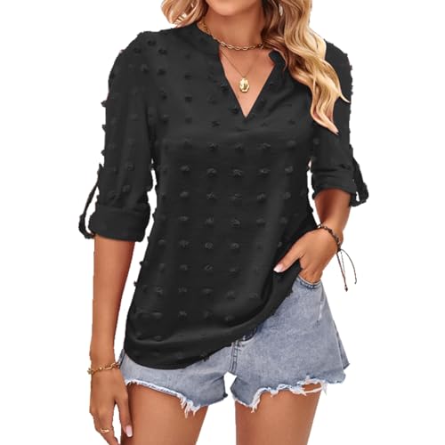Aomey Damen Oberteil Elegant V Ausschnitt Langarm Bluse Casual Tunika Einfarbig Hemdbluse Lose Tops von Aomey