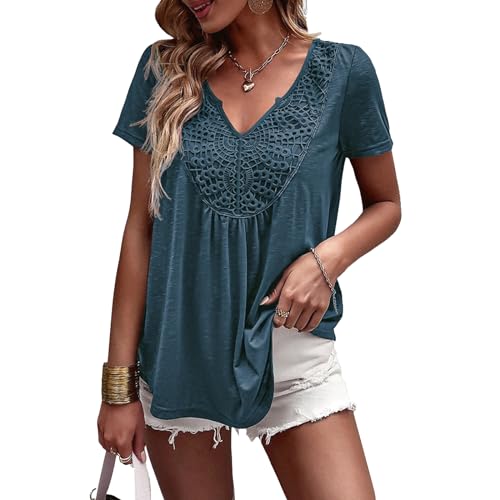 Aomey Damen T-Shirt V-Ausschnitt Kurzarm Oberteile Blusen Sommer Locker Tops Freizeit Einfarbig Tuniken von Aomey