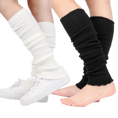 2er-Pack Stulpen Damen, Stulpen, Leg Warmers GesamtläNge 49-52 Cm Und Breite 9 Cm, Stulpen FüR Damen Klassische 80er-Jahre-Beinlinge, Aus Acrylgarn Und Gummizug, Schwarz Und Weiß von Aomhrek