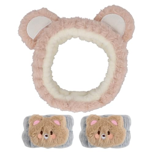 Spa Stirnband Damen Set 3-teilig, Weiches Haarband Damen & Armbänder, Make-up Stirnband, Gesichtwaschband, Yoga, Haaraccessoire Set für Hautpflege, Sport und Wellness von Aomhrek