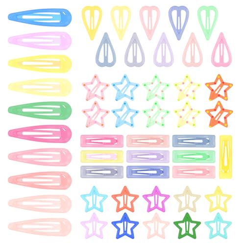 50 Stück Bonbonfarben Haarspangen Mädchen, 5 Formen Baby Haarspangen, Druckknöpfe aus Metall Haarspangen Kinder, Haarschmuck Mädchen für Säuglinge, Kleinkinder und Kleine Mädchen von Aomhrek