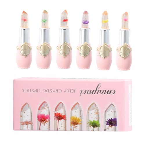 6PCS Flower Jelly Lipstick Set lip gloss set Colour Changing Lip Gloss with Real Flower Petals, Long-Lasting Moisturizing Lipstick Makeup Set von Aomhrek