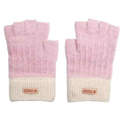 Aomhrek Farbblock-Winter Fingerlose Handschuhe, Stricken Handschuhe Damen, Warm Halten Knit Fingerless Gloves von Aomhrek